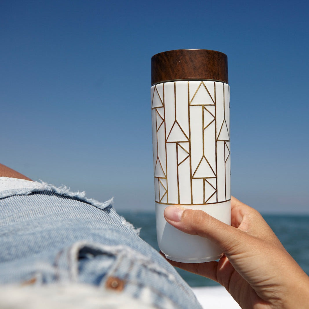 The Alchemical Signs Gold Ceramic Travel Mug by ACERA LIVEN