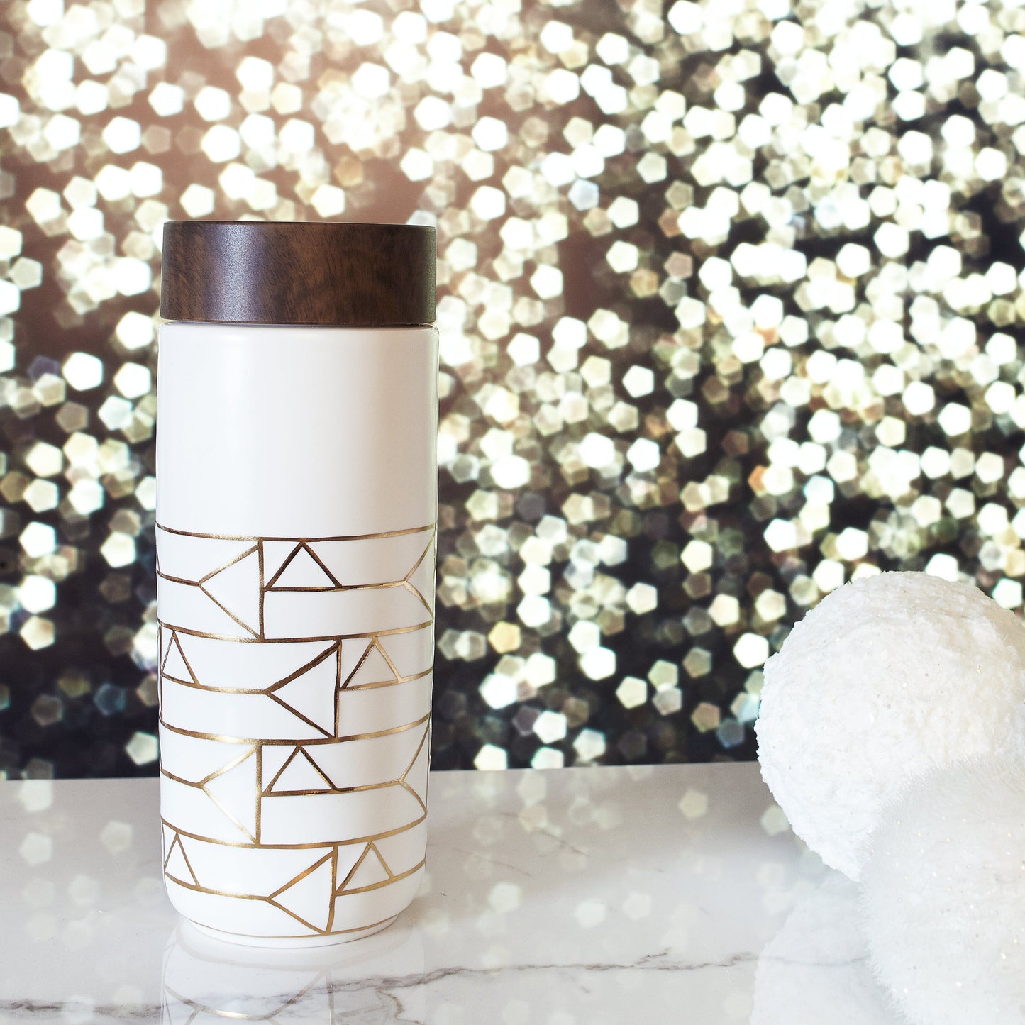 The Alchemical Signs Gold Ceramic Travel Mug by ACERA LIVEN