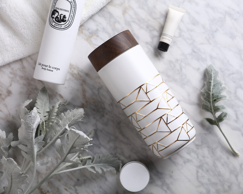 The Alchemical Signs Gold Ceramic Travel Mug by ACERA LIVEN